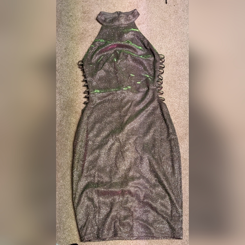 Grey holographic halter party dress size small